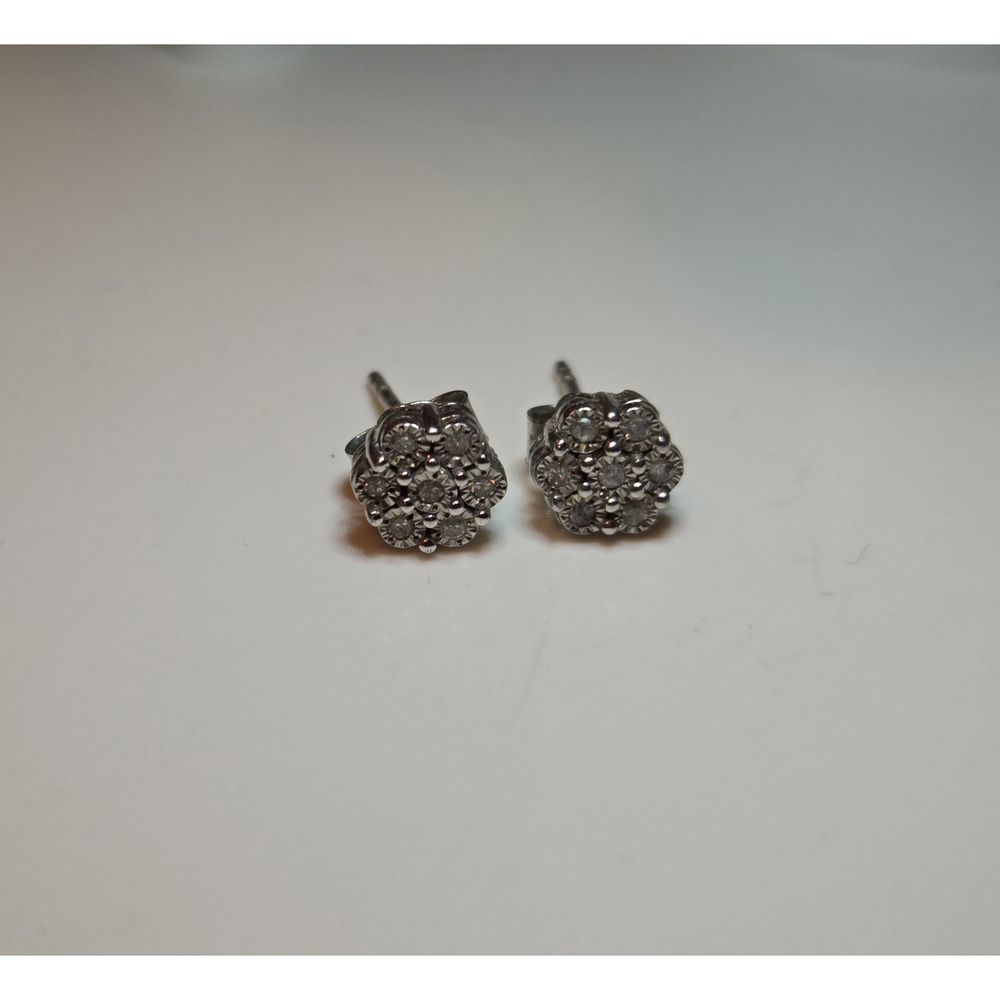 Unique Design Sterling Silver Cluster CZ Stud Earrings‎ 925 UD